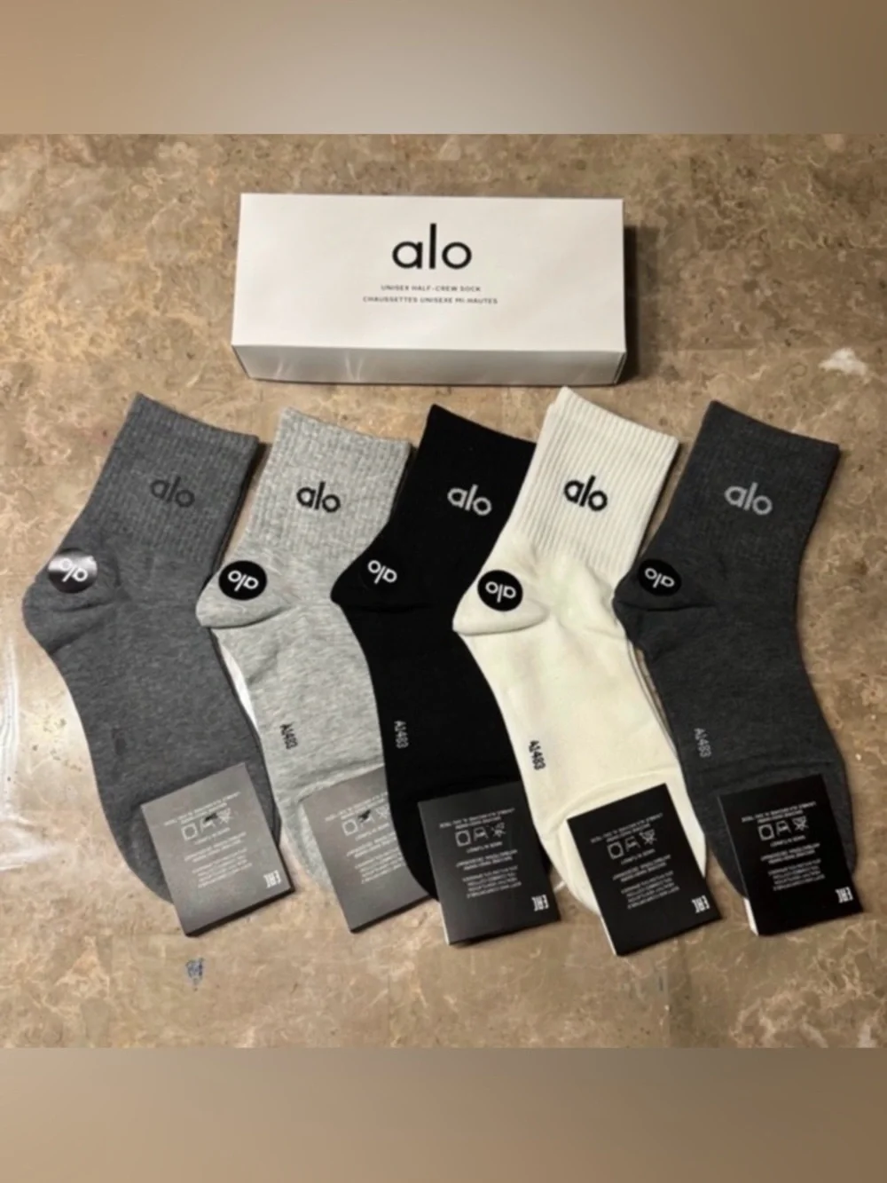 New Women’s Alo socks
New in box and with tags 
5 pairs size Medium - Picture 5 of 7